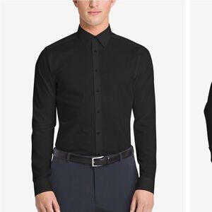 Calvin Klein Steel Slim Fit  Men's Black Long Sleeve Dress Shirt - Solid